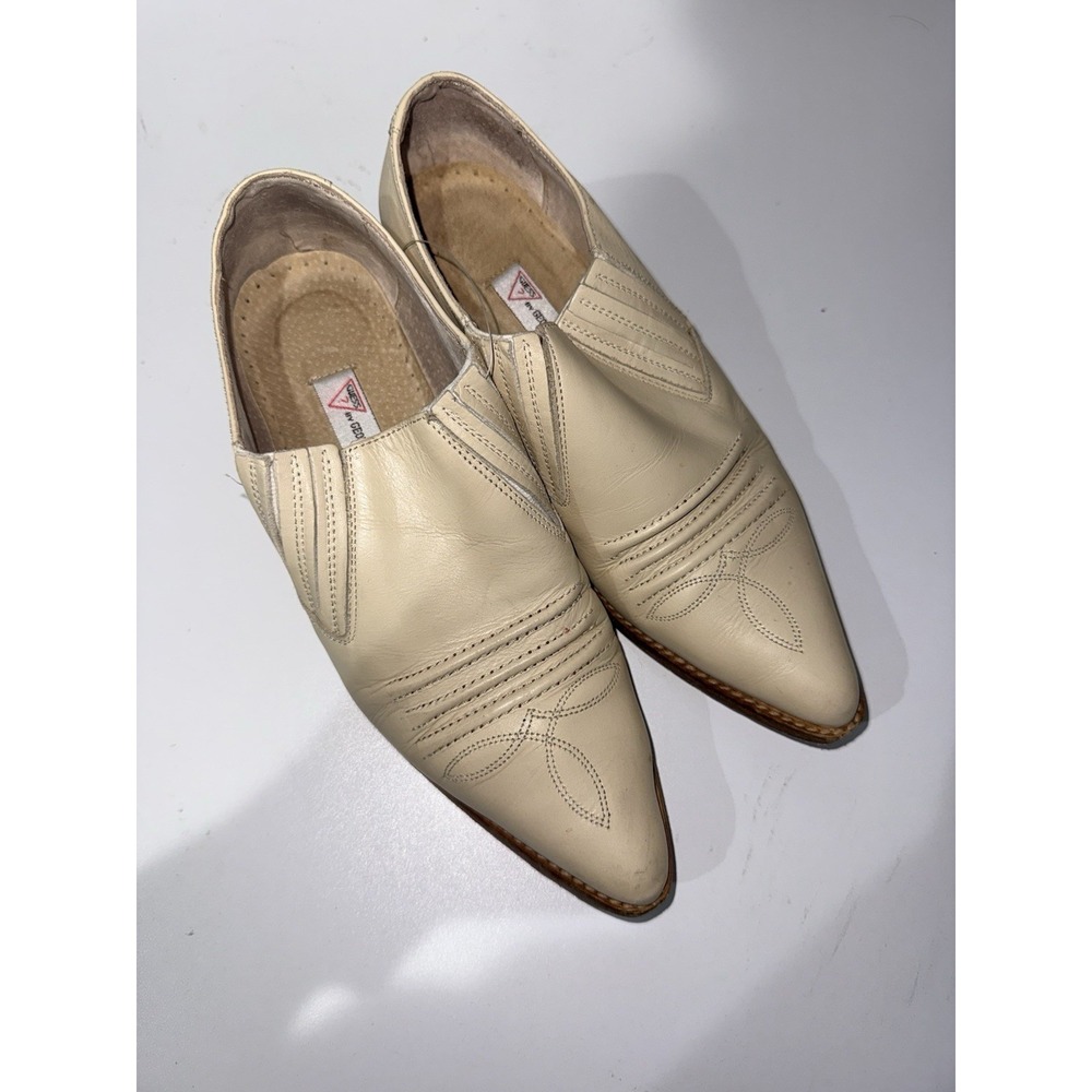 Guess Georges Marciano Booties Western Leather Beige Boot Shoe Block Heels 7.5